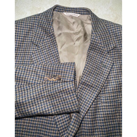 Stafford Men Houndstooth Wool Blazer Jacket Wool Size 48R USA Office Casual READ - Picture 1 of 13